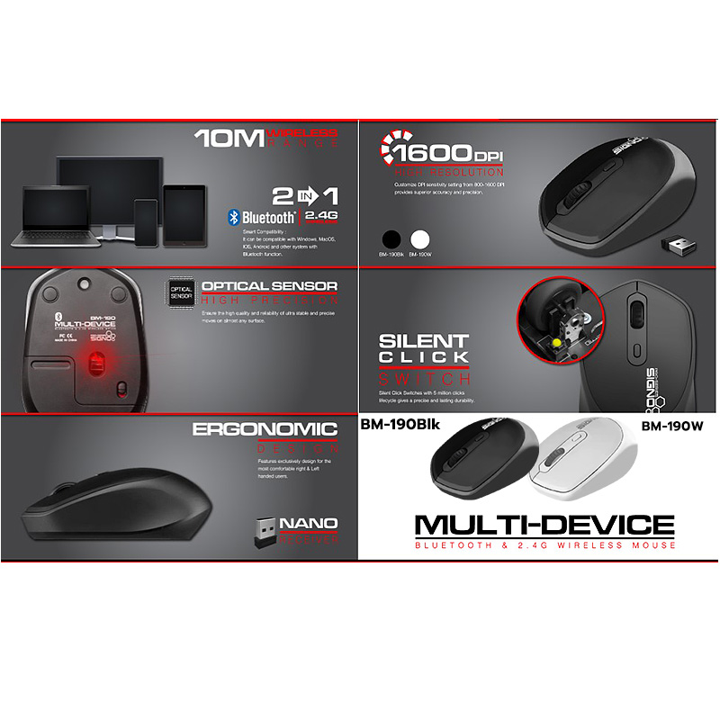 SIGNO Pro-series Multi-Device Bluetooth & 2.4G Wireless Mouse #BM-190